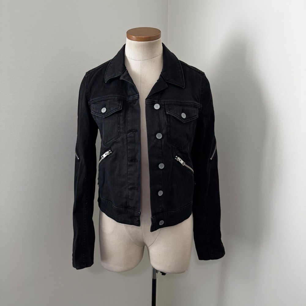 All Saints 6 Black Denim Jacket ~ Biker Moto Modern Edgy